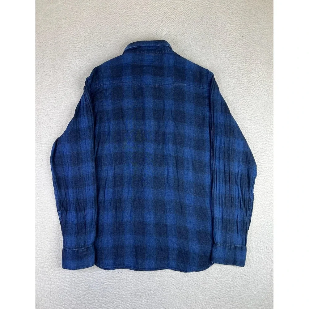 Polo Ralph Lauren Shirt Mens XL Blue Plaid Snap Button Long Sleeve Western